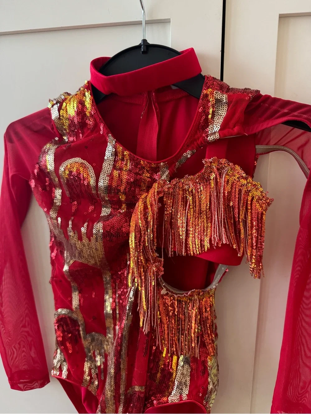 Revolution Red Kids One-Piece Leotard with Gold Fringe